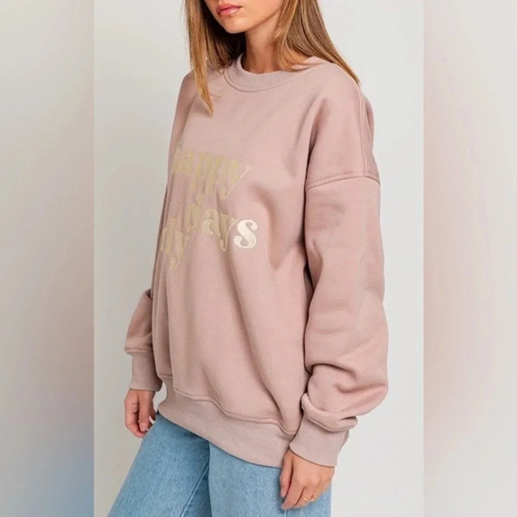 Le Lis Happy Days Only Embroidered Oversized Sweatshirt - Size S - Cocoa - NWT - Picture 2 of 11